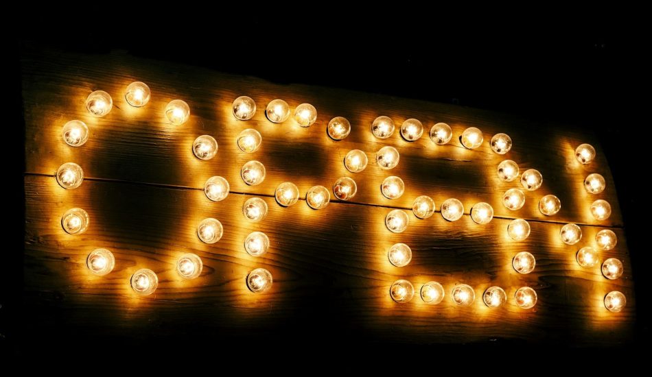Light bulb 'Open' sign